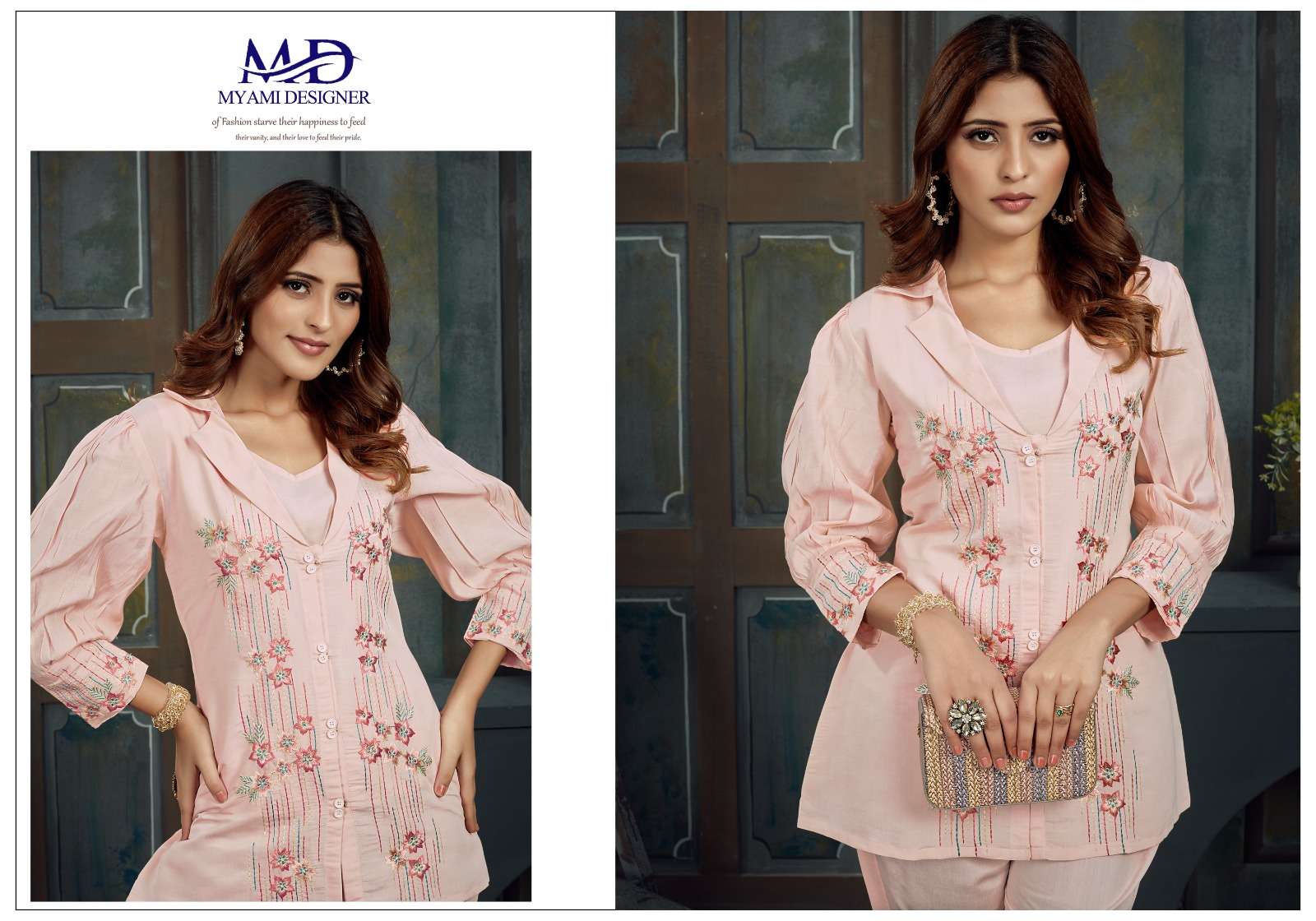 CORD SETS VOL 2 VISCOSE EMBROIDERY WORK DESIGNER TOP WITH PANT CO ORD SET BY MIAMI DESIGNER BRAND 116 C